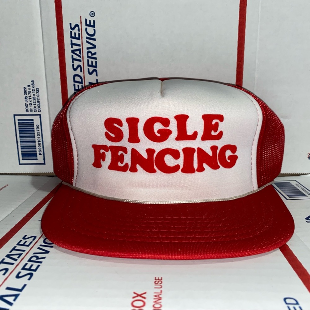 Vintage SIGLE fencing fence company inc. Trucker Hat cap business family co. USA